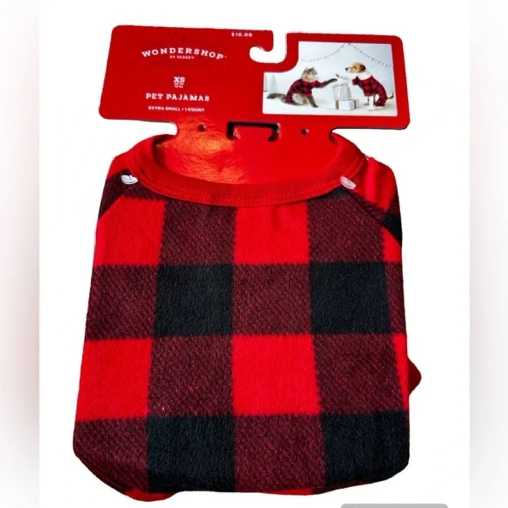 Red and Black Buffalo Check Fleece Pet Christmas Pajamas NWT